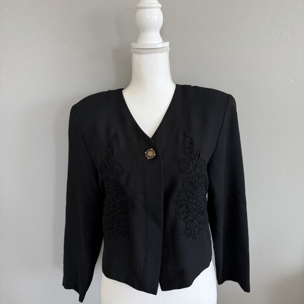 Vintage Rialto Collection Embroidered Black Blazer Jacket XS Cropped 80s Couture